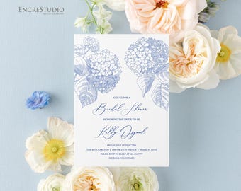 Bridal Shower Invitation Editable Template - Blue Hydrangea