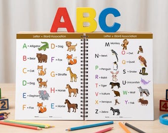 新学期向け動物アルファベット練習帳、子供向け文字なぞり書きワークブック、幼稚園・保育園向けABC学習、印刷可能なPDFダウンロード