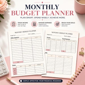 Budget Planner Printable Bundle | Monthly Budget Tracker, Expense Tracker Printable, Financial Planner PDF | Instant Download