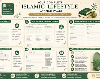 イスラム教月間プランナー｜コーラン、サラート、ズィクルの習慣トラッカー（印刷可能なPDF） - 即時ダウンロード