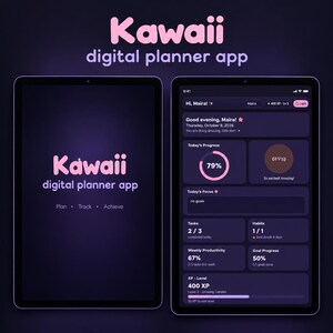 Pink kawaii browser planner app - HTML Laptop/iPad planner, Monthly/Weekly/Daily Planner, Interactive Dashboard, Habit & Goal Tracker