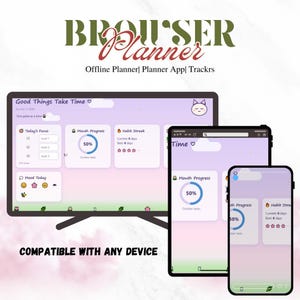ピンクのHTMLカワイイプランナー - プランナーブラウザアプリ | 2027-2028プランナープロダッシュボードインタラクティブグラフ、習慣＆目標トラッカー、即時ダウンロード