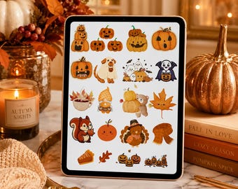 50種類以上のプレミアム秋ハロウィンプランナーステッカーセット - 居心地の良い秋のデジタルステッカー、かわいいカボチャのアイコン | 印刷可能なステッカー - 即時ダウンロード