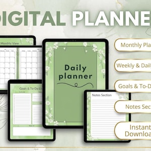 Digital Planner - Daily, Weekly, Monthly Planner | Goal Tracker | Habit Planner, Productivity Planner - Instant Download /Canva Editable