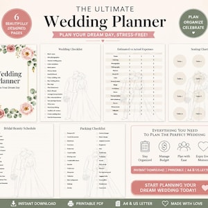 Printable wedding planner | Editable Wedding Binder Printable | Bridal Planner Digital Download | Guest List Organizer | Instant download