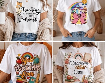 教師用Tシャツデザイン - 新学期クリップアート、TシャツバンドルPNG、印刷可能なデザイン - 即時ダウンロード