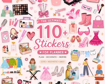110+ Self Care Planner Stickers Bundle, Beauty& Lifestyle Printable Stickers, printable stickers Digital Planner Stickers - Instant download
