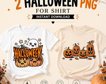 カボチャのTシャツデザイン、PNGバンドル - ハロウィンの装飾、デジタルダウンロードTシャツデザインバンドル - 不気味な秋のシャツデザイン