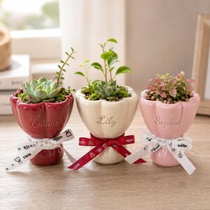 Personalized Ceramic Flower Vase, Mini Desktop Planter, Custom Name Succulent Pot, Office Decor