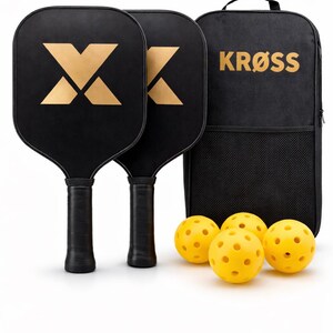 Kross Carbon Pickleball-Set – 2 Carbon-Schläger in Wabenform, 4 Bälle, Schutzhülle – Komplettes Pickleball-Set für Erwachsene und Kinder – vom Anfänger bis zum Fortgeschrittenen