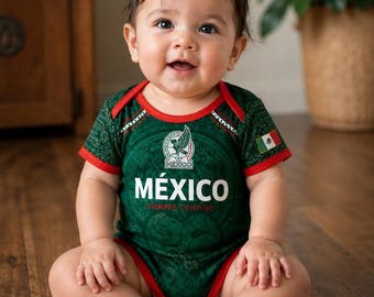 Maglia da calcio per neonati del Messico, body personalizzato per neonati, completo da calcio personalizzato con nome e numero, regalo per i Mondiali 2026
