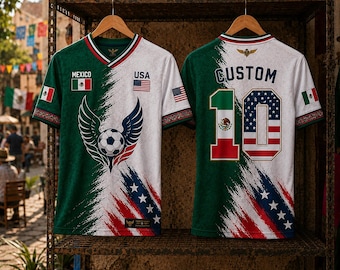 Mexico USA Soccer Jersey, Split Team Football Shirt, Custom Name Number Jersey, Half and Half 2026 Game Day Gift