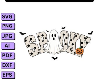 Retro Spooky White Dots PNG SVG,Pumpkin Halloween Png,Preppy Halloween Ghost Png,Varsity Png,Spooky Season Png,Distressed Ghost Png
