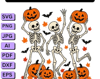 Halloween Skeleton PNG SVG,Dancing Skeleton Pumpkin Design,Sublimation Digital File(Digital Download)