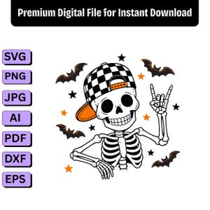 Pojkeskelett Halloween PNG SVG, pojkars läskiga säsong sublimering, retro rutig skelettskjorta design, barnskelett bollkeps digital nedladdning