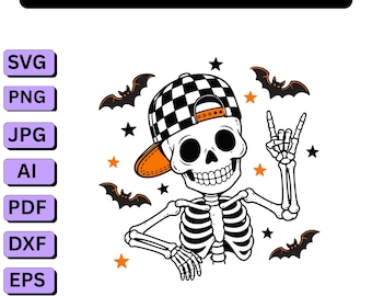 Boy Skeleton Halloween PNG SVG,Boys Spooky Season Sublimation,Retro Checker Skeleton Shirt Design,Kids Skeleton Ball Cap Digital Download