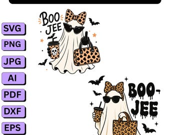 Boo-Jee Leopard Ghost PNG SVG,Halloween Shirt Design,Funny Coquette Design,Coffee Girly Spooky Season,Spooky Coffee Design (Digital Download