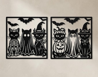 Halloween Cats Laser SVG PNG,Witch Cat svg,Halloween Cats Laser Cut File,Spooky Cat Trio,Mummy Cat Svg,Ghost Cat Dxf,Cricut files