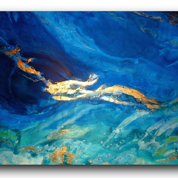 Original 48" Huge Seascape Art by Caroline Ashwood - Textured and contemporary abstract painting on canvas - FREE SHIPPING