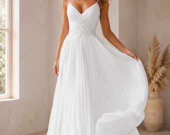 Vestido de novia bohemio de gasa para la playa, vestido de novia sin espalda con tirantes finos, vestido de novia bohemio de talla grande, vestido de novia con cola larga.