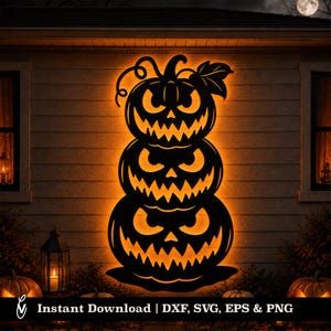 Halloween Pumpkin SVG DXF | Stacked Smiling Pumpkins | Laser Cut Fall Garden Art | CNC File | Glowforge Eps Png
