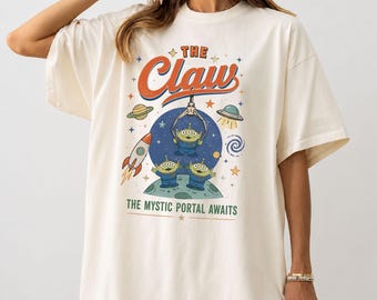Comfort Colors Retro Toy Story Aliens The Claw Shirt, Pizza Planet The Mystic Portal Awaits, Pizza Planet Trip Tee