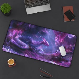 XL Crystal Dragon Desk Mat — Japanese Cave Ryuu Gaming Mousepad — Gem Dragon — Gaming Room Decor