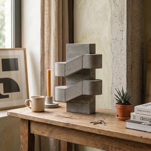 Brutalist Concrete Sculpture, Architectural Staircase Form, Handmade Beton Brut Shelf Object, Modernist