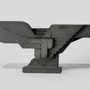 Brutalist Concrete Sculpture, Low Horizontal Monument, Spomenik-Inspired Beton Brut Shelf Object, Modernist