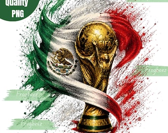 Trofeo della Coppa del Mondo Messico 2026 PNG / Design a mezzatinta con bandiera messicana per calcio / Maglietta grafica per tifosi di calcio / Download digitale immediato