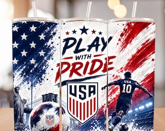 Verenigde Staten Play With Pride 20oz skinny bekerverpakking, png | Ontwerp voetbalbeker VS | Voetbalsublimatie | Directe digitale download