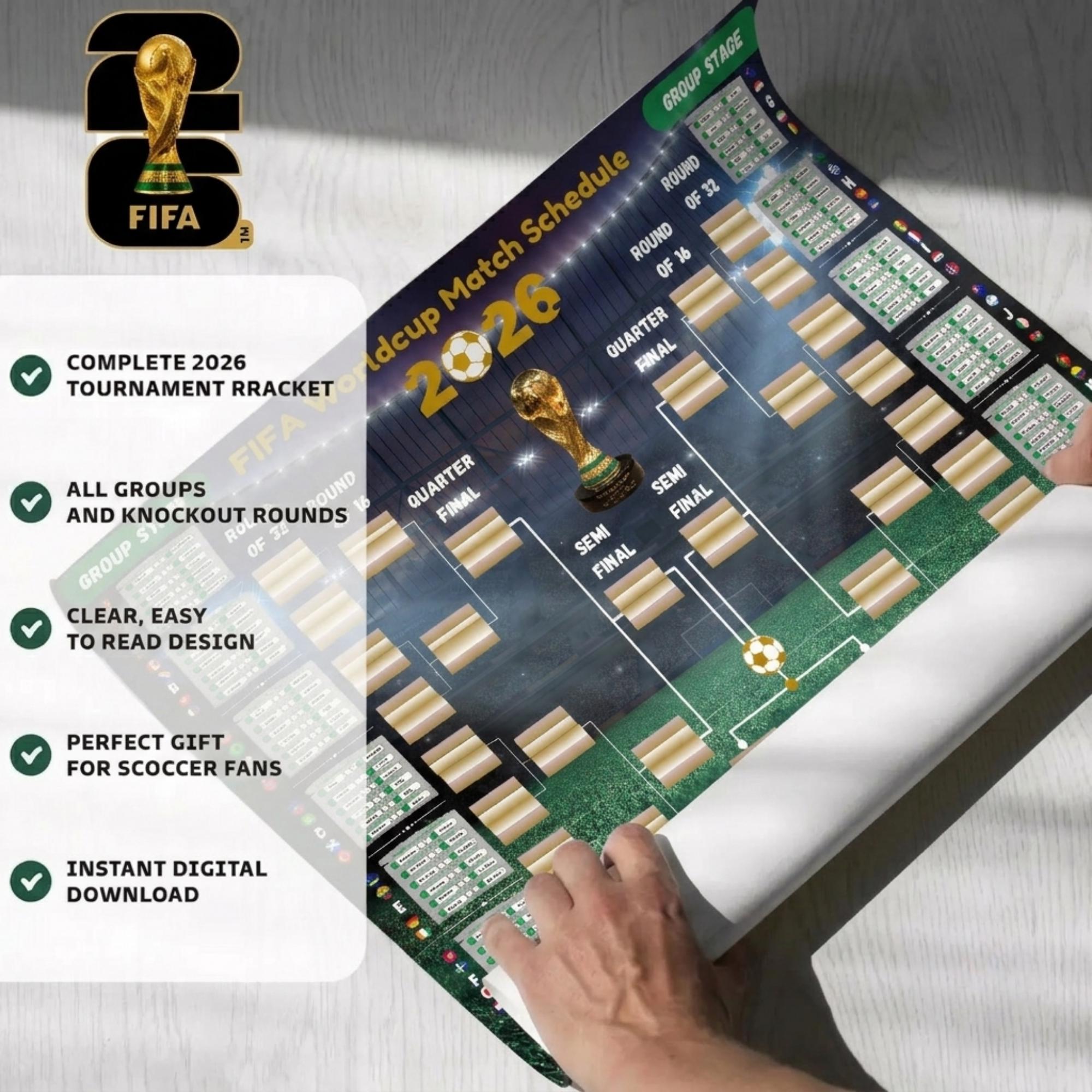 FIFA World Cup 2026 Schedule Printable Wall Chart, Soccer Bracket