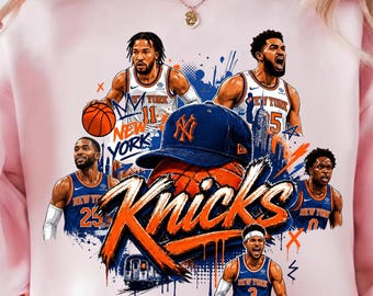 New York Knicks Street Basketball PNG / Jalen Brunson KAT OG Anunoby Josh Hart Mikal Bridges / Design della maglietta per il giorno della partita / Download digitale