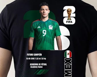 Design PNG per la Coppa del Mondo FIFA 2026 Messico, design personalizzato per la maglia di un giocatore di calcio, PNG personalizzato per un giocatore di calcio, design sportivo personalizzato con foto.