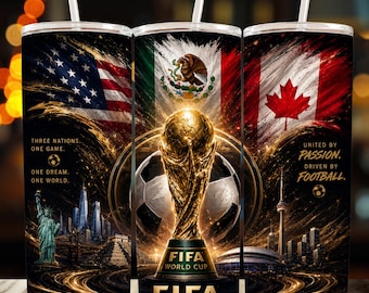 FIFA 2026 Tumbler Wrap, PNG | 20oz mager sublimatieontwerp beker | Wereldbeker voetbal VS Canada Mexico voetbalbeker Wrap | Digitale voetbaldownload