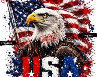 Bald Eagle USA Flag PNG | Patriotic American Flag Shirt Design | 4th Of July Splatter Paint Sublimation | Instant Digital Download