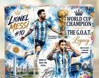 Adesivo per bicchiere termico Messi Soccer PNG / Bicchiere termico sottile da 20 oz con stampa a sublimazione / Design per adesivo termico Coppa del Mondo di calcio / Download digitale immediato
