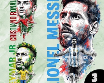 Coppa del Mondo PNG / Design maglia Messi Ronaldo Neymar / Grafica leggende del calcio / Mezzatinta streetwear calcio / Download digitale immediato