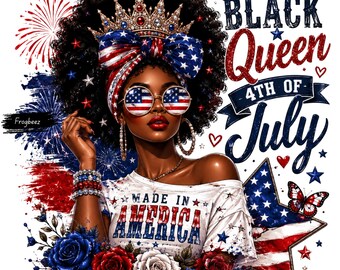 Black Queen 4th Of July PNG | Patriotic Afro Queen Shirt Design | Melanin Independence Day Graphic | USA Sublimation | Digital Download