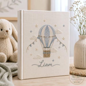 Custom Elephant Embroidered Baby Photo Album, Personalized Newborn Memory Book, Pastel Balloon Baby Shower Gift, First Year Keepsake Volume #7