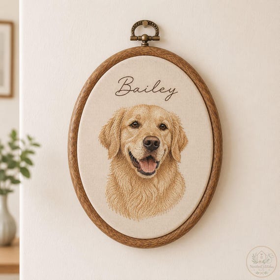 Personalized Pet Photo Portrait Embroidery Hoop, Custom Dog Memorial Gift, Embroidered Pet Portrait from Photo, Pet Loss Sympathy Gift