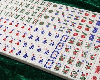 American Mahjong Set 144 or 166 Tiles, White Resin, Dragon Seahorse Floral Artwork, Joker Tiles Included, Game Night Gift