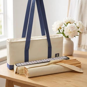 Mahjong Bag Set with Rack Sleeve | Large Canvas Tote & Tile Organizer | Portable Mahjong Carrying Case - Navy, Green or Cream