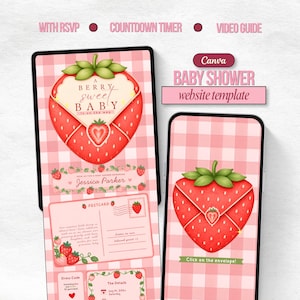 Berry Sweet Baby Shower Website Template Editable with RSVP Pink Berry Sweet Baby Shower Digital Strawberry Invitation Baby Shower Party