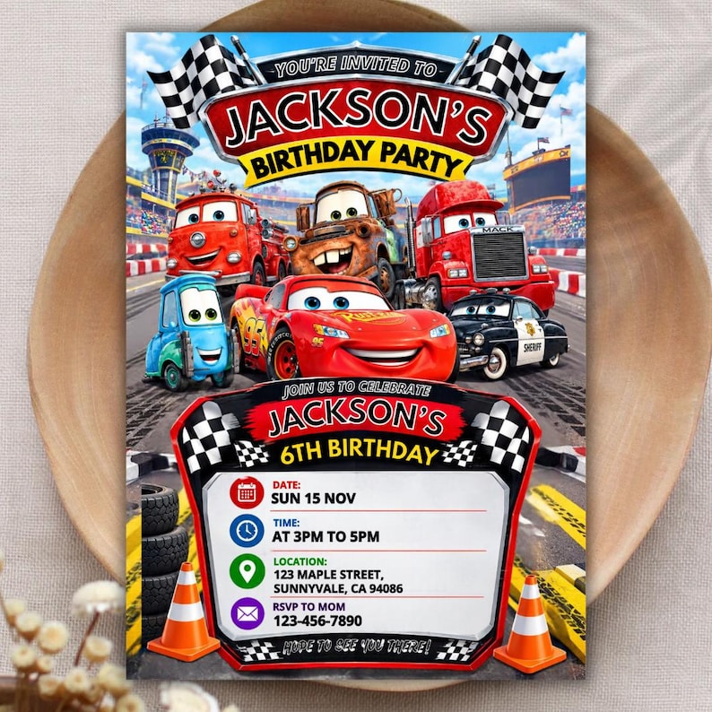 Race Car Birthday Invitation, Mcqueen Birthday Invitations, Racing ...