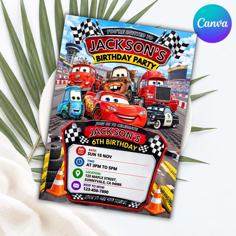 Race Car Birthday Invitation, Mcqueen Birthday Invitations, Racing ...