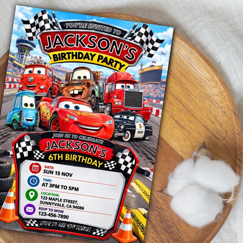 Race Car Birthday Invitation, Mcqueen Birthday Invitations, Racing ...