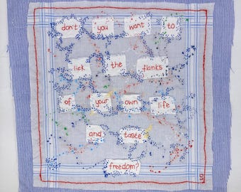 Slow Stitched Naive Art Textile: Vintage Fabric Blessing, Choose Life Quote