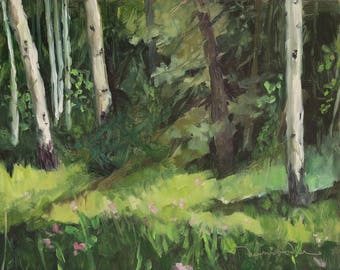 My Little Cove Among the Aspens (plein air painting, aspen trees, New Mexico landscape)