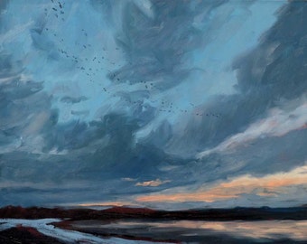 Bosque del Apache Sunrise, II  (New Mexico art, New Mexico landscape, snowy landscape)